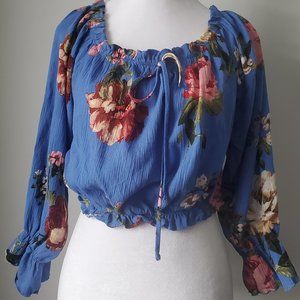 3/$25 Grunge Floral Crop Top Blouse Off Shoulder Ruffle Long Sleeves Festival